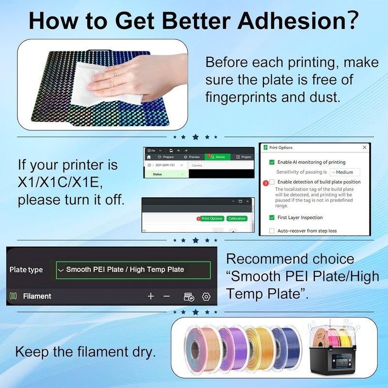 IdeaFormer-3D PEY H1H Build Plate for Bambu Lab X1 X1C X1E P1P P1S P2S A1, Smooth Phantom H1H+Rainbow Starry PEY Bed Plate 257x257mm for Bambu Lab 3D Printers Platform - Image 3